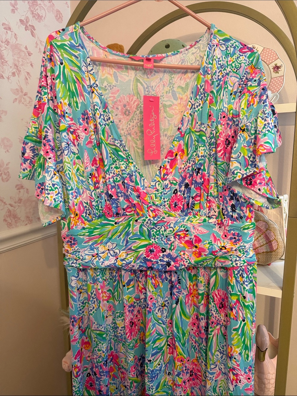 Lilly Pulitzer Tropical Floral V-Neck Maxi Dress in Pink, Green, Blue - Picture 3 of 3